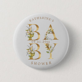 Goldblütenbriefe Babydusche Monogramm Button