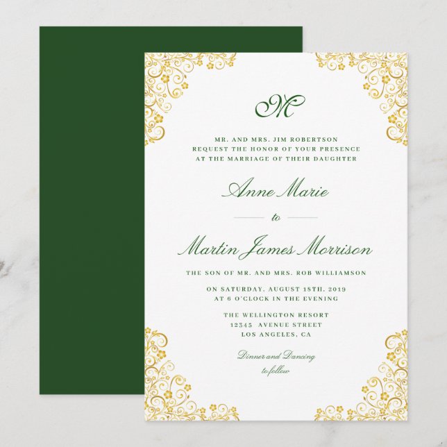 Goldblütenhochzeit Einladung (Vorne/Hinten)