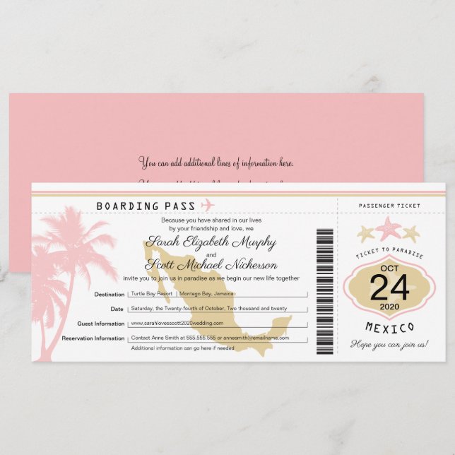 GoldBoarding-Durchlauf-Hochzeit Mexikos rosa Einladung (Vorne/Hinten)
