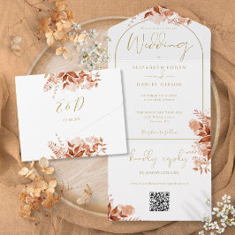Goldbogen Herbst Herbst Floral QR-Code Hochzeit All In One Einladung