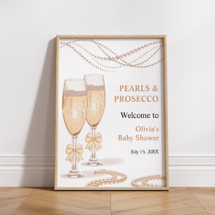 Goldbogen Perlen und Prosecco Brautparty Willkomme Poster