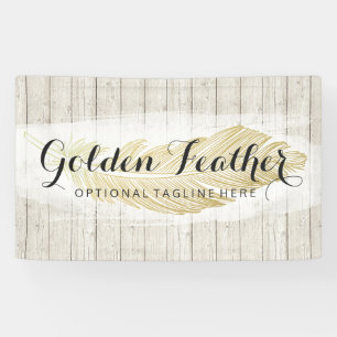 GoldBohemische Feder auf rustikalen hölzernen Banner