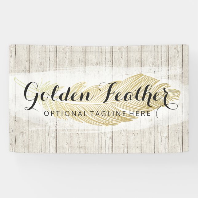 GoldBohemische Feder auf rustikalen hölzernen Banner (Horizontal)