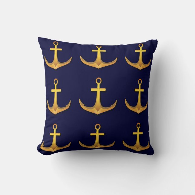 Goldboots-Schiffs-Anker-Seemarine-Blau Kissen (Vorderseite)
