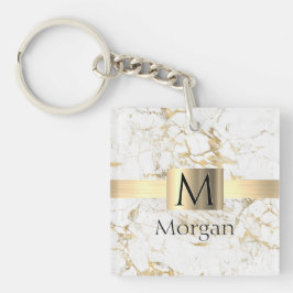 Goldbox aus weißem und goldfarbenem Marmor, Monogr Schlüsselanhänger