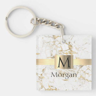 Goldbox aus weißem und goldfarbenem Marmor, Monogr Schlüsselanhänger