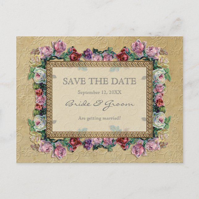 Goldbrakade, florales Formal Save the Date Ankündigungspostkarte (Vorderseite)
