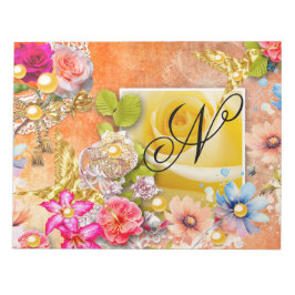 Goldbrassen Blumengarten Rosa Gelbe Rosen Perlen Notizblock