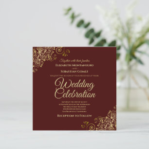 Goldbraun Einfach Elegant Quadratisch Hochzeit Einladung
