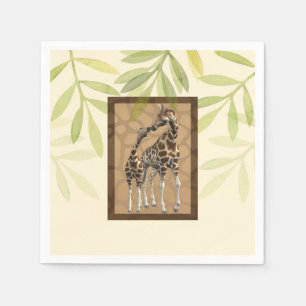 Goldbraune küssende Giraffen Zoo-Baby-Party Serviette