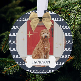 Goldbraune Navy & White Swirt Muster Dog Knochen F Ornament