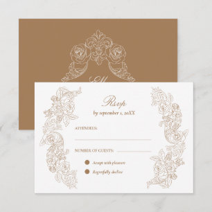 Goldbraune romantische Ornamente Hochzeit RSVP Kar Karte