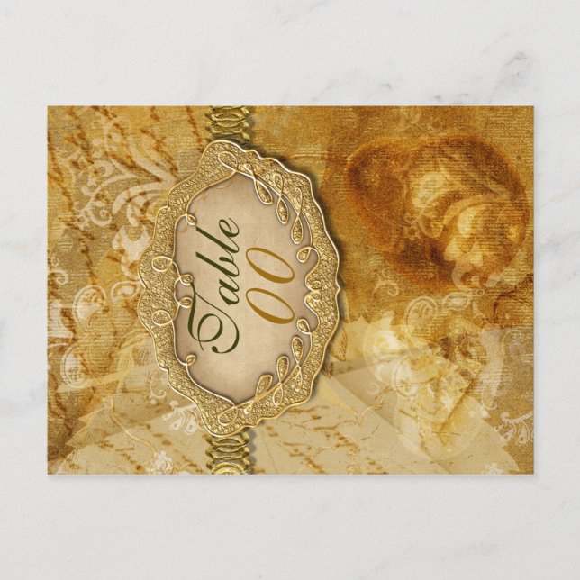 Goldbraune Vintage Hochzeit "Tischnummer" Postkarte (Vorderseite)