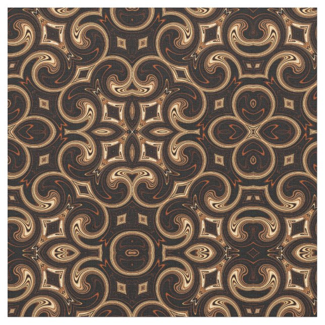 Goldbrauner Schwarz-Medallion-Muster Stoff (Nahaufnahme)