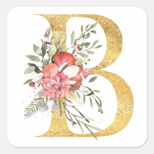 Goldbrief B mit Blume Quadratischer Aufkleber (Vorderseite)