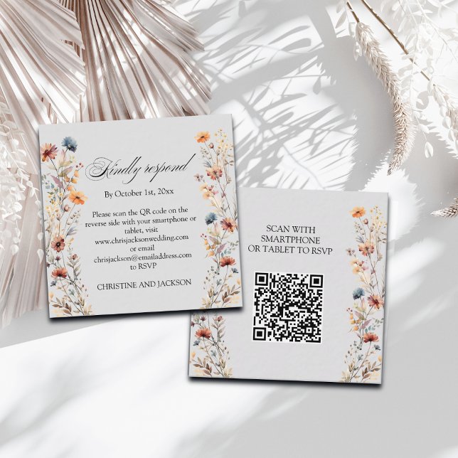 Goldbriefe Wildblumen QR-Code HochzeitsrSVP-Karte Mitteilungskarte (Von Creator hochgeladen)