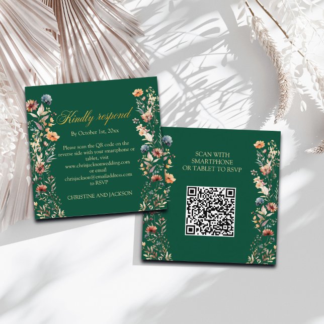 Goldbriefe Wildblumen QR-Code HochzeitsrSVP-Karte Mitteilungskarte (Von Creator hochgeladen)