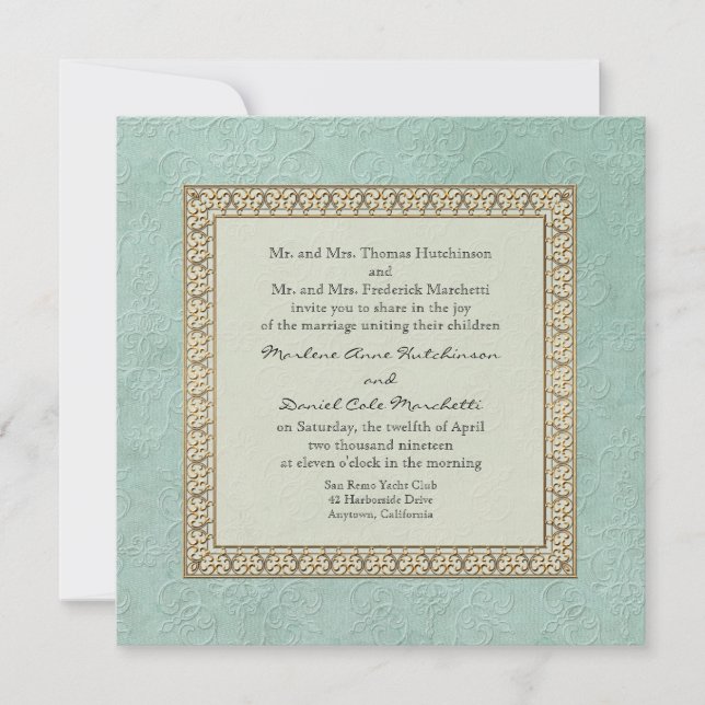 Goldbrokade Damask Florentiner Elegante Hochzeit Einladung (Vorderseite)