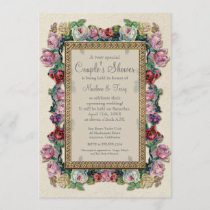 Goldbrokat-formales elegantes mit BlumenBrautparty Einladung