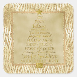 Goldbronze Glam Glitzer Zebra Weihnachtsbaum Quadratischer Aufkleber
