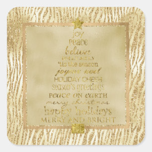 Goldbronze Glam Glitzer Zebra Weihnachtsbaum Quadratischer Aufkleber