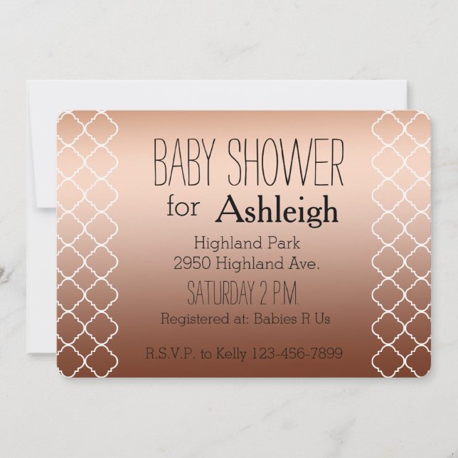 GoldbronzeQuatrefoil Babyparty Einladung (Vorderseite)