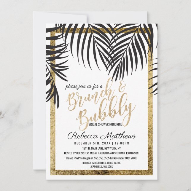 Goldbrunch-Bubble für Black Palm Tree Fronds Einladung (Vorderseite)