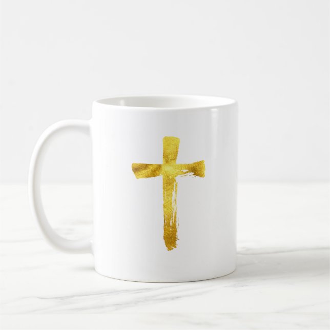 Goldbrush Cross - Christliches religiöses Crucifix Kaffeetasse (Links)