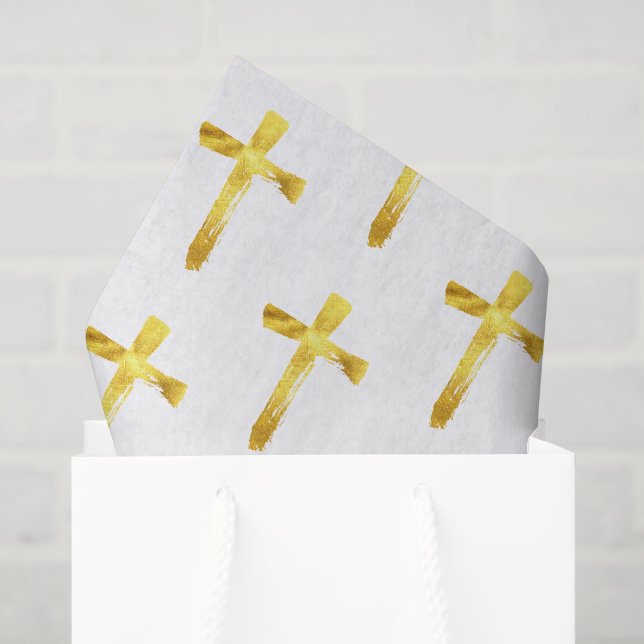 Goldbrush Cross - Eleganter Christlicher Jesus Seidenpapier (Geschenktüte)