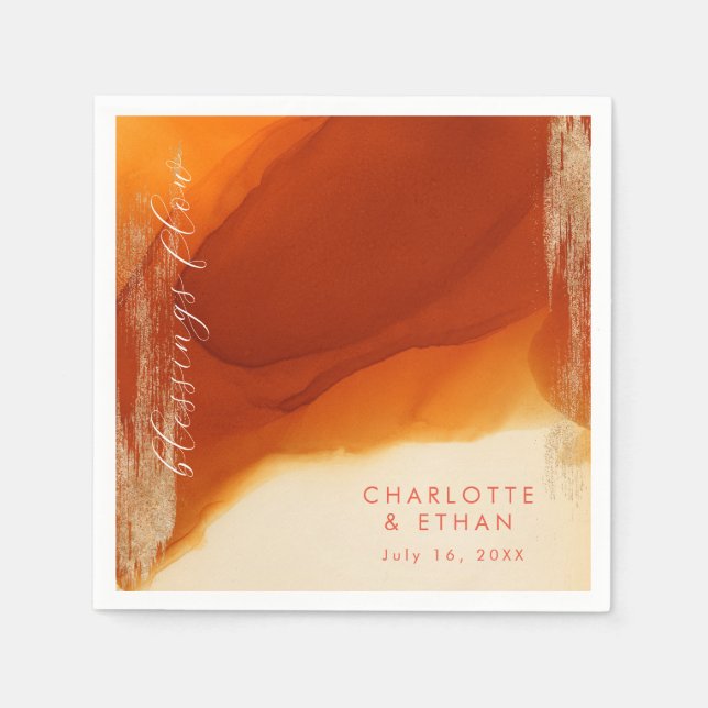 Goldbrushed Burnt Orange Modern Flows Ink Serviette (Vorderseite)