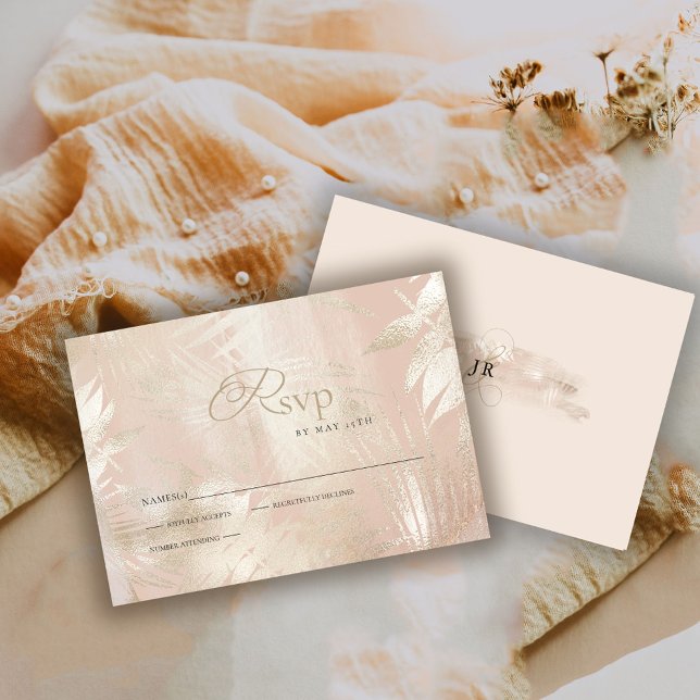 Goldbrushed Tropical Palm Leaf Wedding RSVP Karte (Von Creator hochgeladen)