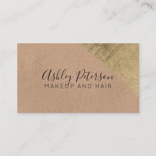 Goldbrushstrokekraftpapier-Haarmake-uptypographie Visitenkarte (Vorderseite)