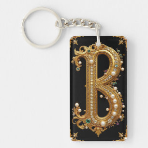 Goldbuchstabe B Monogramm mit Diamanten und Perlen Schlüsselanhänger