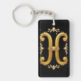 Goldbuchstabe H Monogramm mit Diamanten und Perlen Schlüsselanhänger