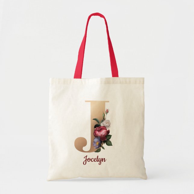 Goldbuchstabe J und Blush Personalisierter Chic Tragetasche (Vorne)