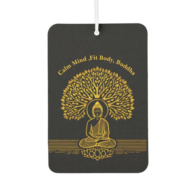 Goldbuddha unter einem Baum mit Lotus-Blume Autolufterfrischer (Vorderseite)