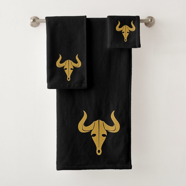 Goldbulle mit langen Hörnern Badhandtuch Set (Insitu)
