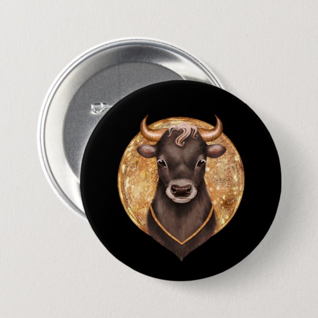 Goldbulle, niedlicher Stier 2021, Jahr des Ochsen Button (Vorne & Hinten)