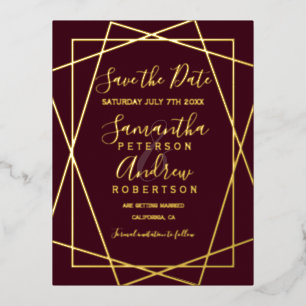 Goldburgunderschrift Save the Date Folie Einladungspostkarte