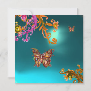 GOLDBUTTERFLING TEAL AQUA BLAUER AQUAMARIN-EDELST EINLADUNG