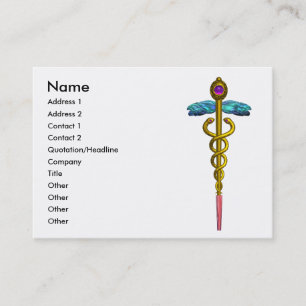 GOLDCADUCEUS, DOKTOR, ÄRZTLICHE BEMÜHUNG lila Weiß Visitenkarte