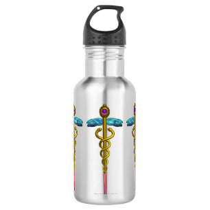 GOLDcaduceus-MEDIZINISCHES SYMBOL Edelstahlflasche