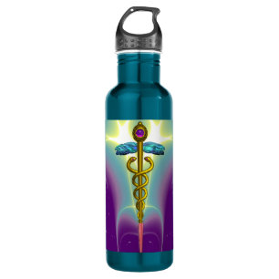 GOLDcaduceus-MEDIZINISCHES SYMBOL Edelstahlflasche