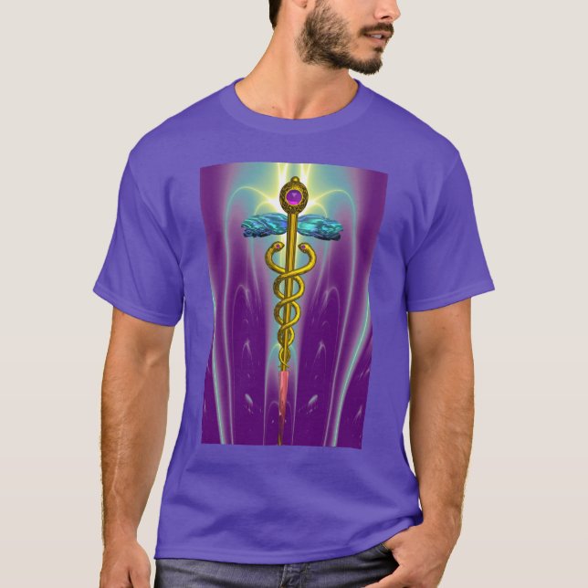 GOLDcaduceus-MEDIZINISCHES SYMBOL, lila Grün T-Shirt (Vorderseite)