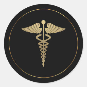 Goldcaduceus-Symbol-Aufkleber Runder Aufkleber