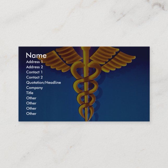 Goldcaduceus über blauem medizinischem Hintergrund Visitenkarte (Vorderseite)