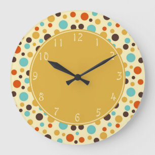 Goldcenter Polka Dos Retro Blau Gelb Rot Große Wanduhr