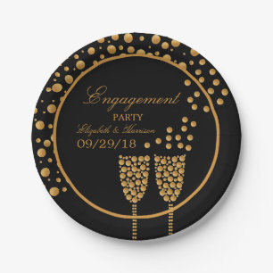 Goldchampagne-Blasen-Verlobungs-Party Pappteller