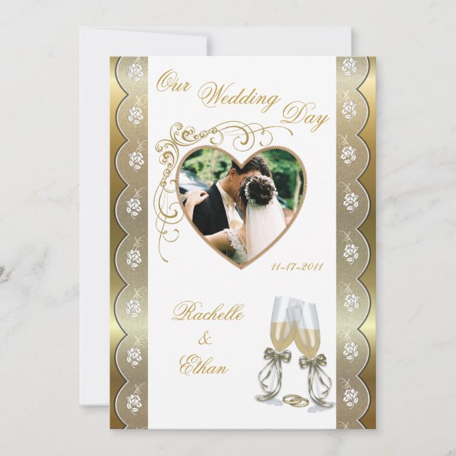 Goldchampagneglashochzeits-Foto-Einladungen Einladung (Vorderseite)