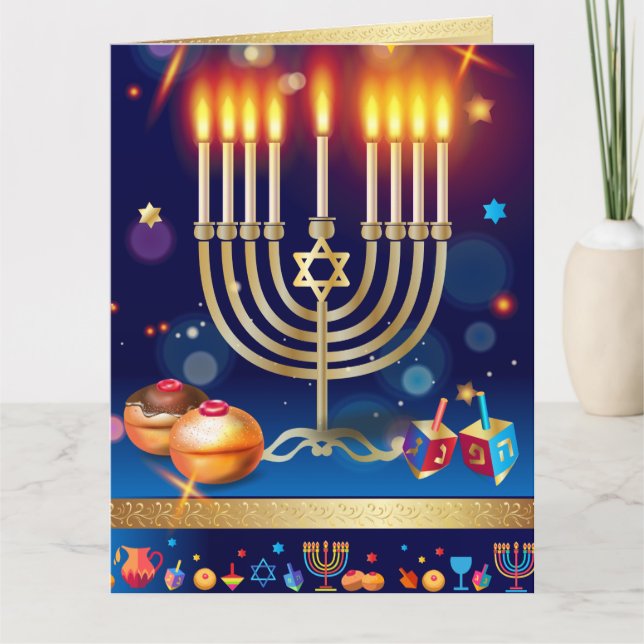 Goldchanukkas schöne Menorah Gruß-Karte Dankeskarte (Vorderseite)
